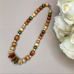 Nature Inspired Wood Beaded Necklace 19” End to End